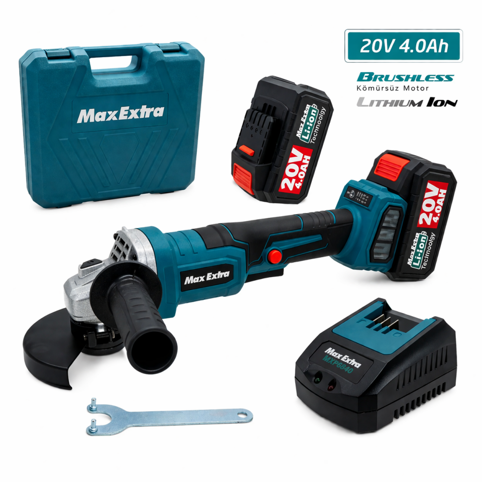 Max Extra MXP6890 Çift Akülü Kömürsüz Avuç Taşlama 20V 4Ah 115 mm