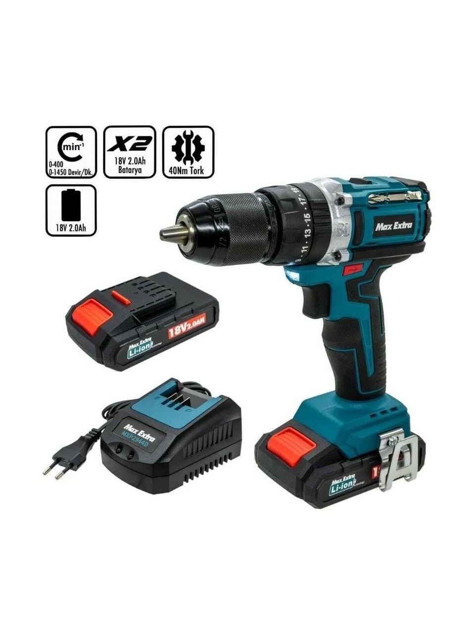 Max Extra MXP2944D Akülü Darbeli Matkap Vidalama Kömürsüz 18V 2.0Ah