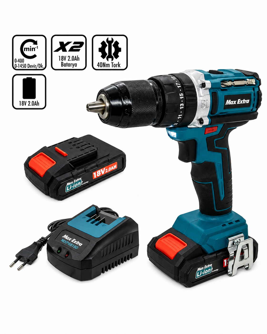 Max Extra MXP2944D Akülü Darbeli Matkap Vidalama Kömürsüz 18V 2.0Ah