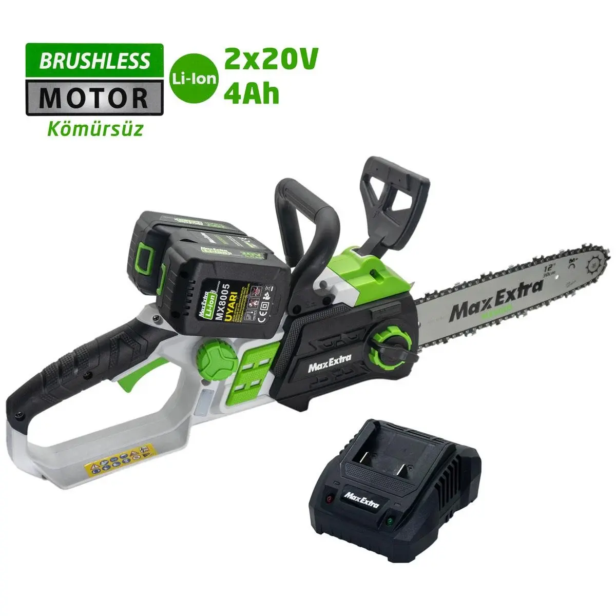 Max Extra MX8005 Akülü Ağaç Kesme Motoru 40 V 4.0 Ah 30 cm