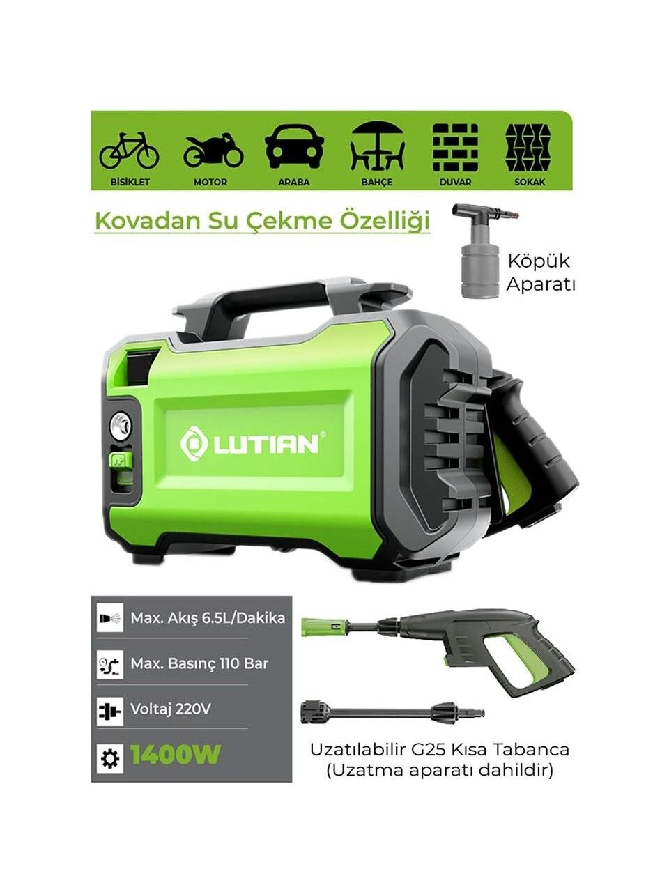 Lutian LT2161 Oto Yıkama Makinası 110 Bar 1400 Watt