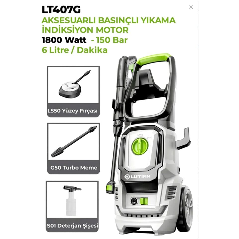 Lutian LT407G Yüksek Basınçlı Oto Yıkama Makinası 150 Bar 1800 W