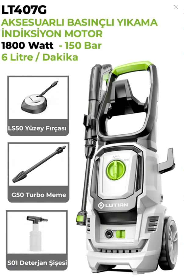 Lutian LT407G Yüksek Basınçlı Oto Yıkama Makinası 150 Bar 1800 W