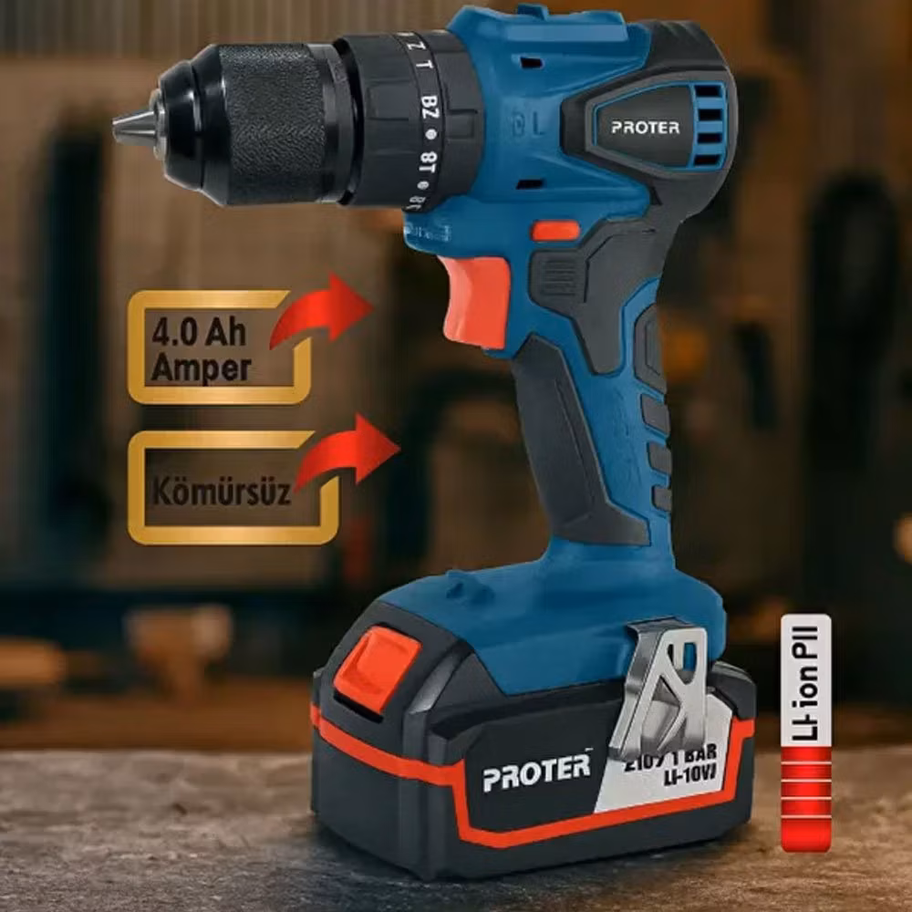 Proter PST544 BL Akülü Kömürsüz Darbeli Matkap Vidalama 20 V 2.0 Ah 13 mm
