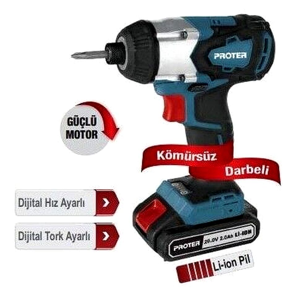 Proter PST360T Kömürsüz Darbeli Şarjlı Tornavida 20 V 2.0 Ah