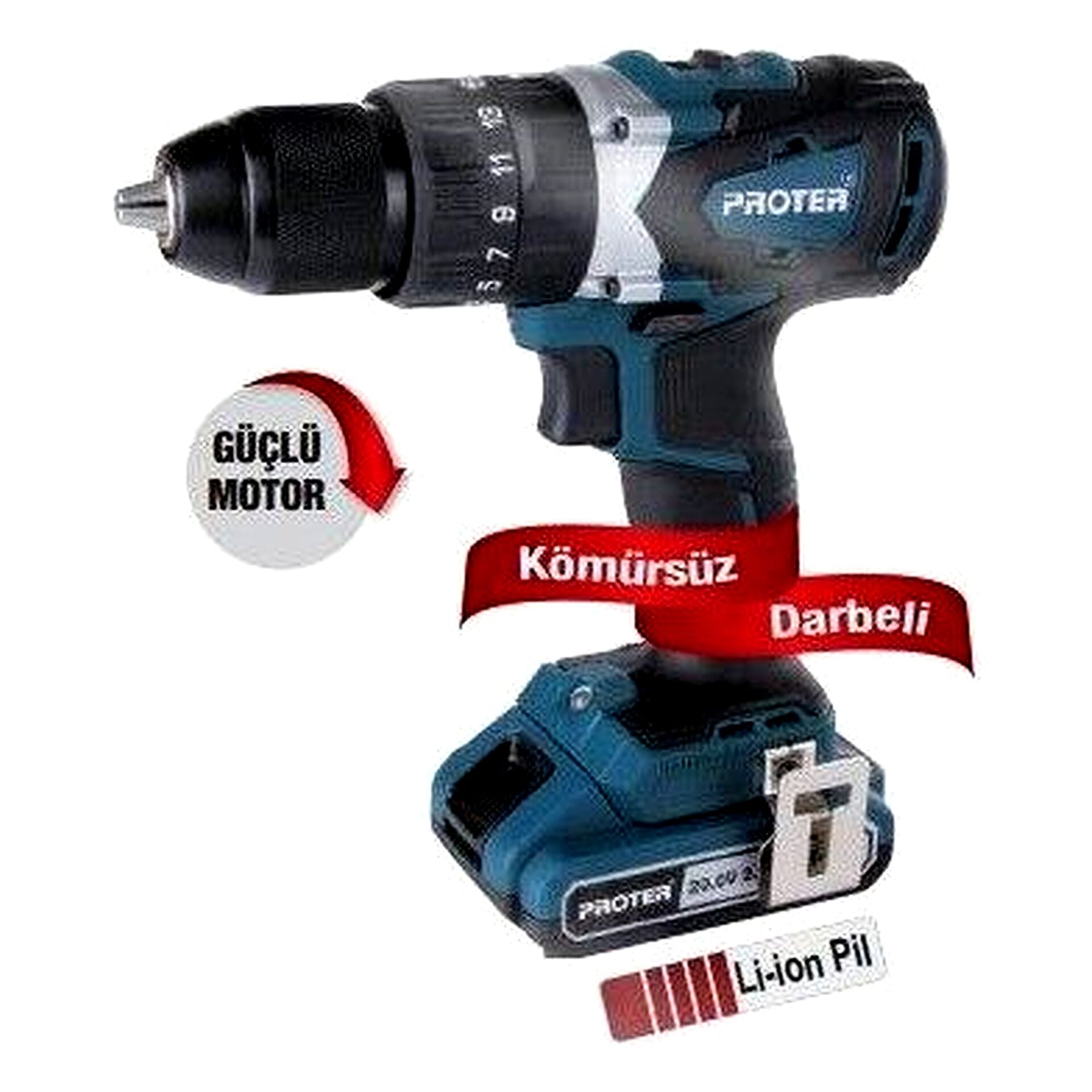 Proter PST720 BL Akülü Kömürsüz Darbeli Matkap Vidalama 20 V 2.0 Ah