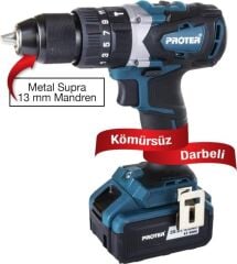 Proter PST740 BL Akülü Kömürsüz Darbeli Matkap Vidalama 20 V 4.0 Ah