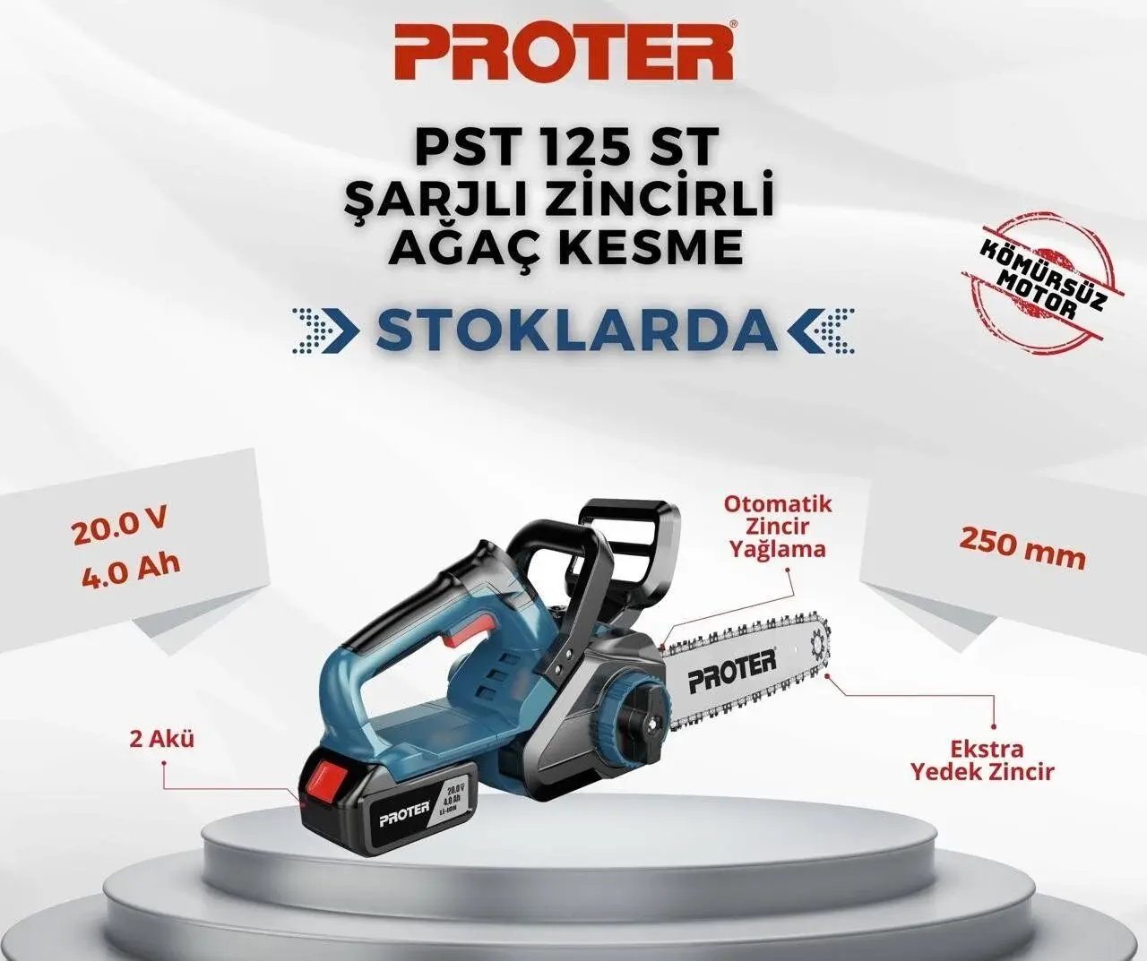 Proter PST 125 ST Akülü Dal Budama Testeresi 20 V Çift Akülü
