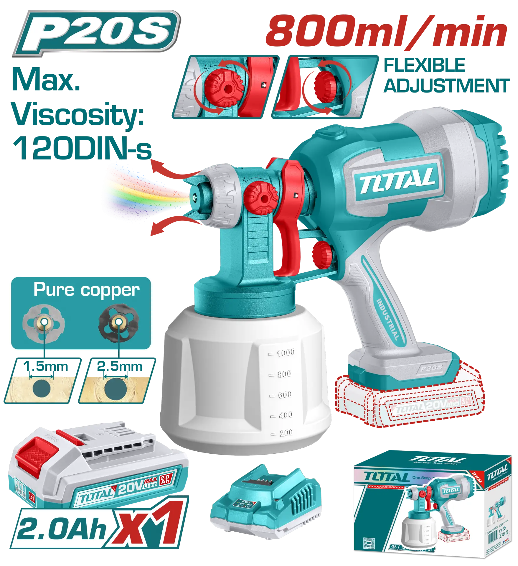 Total TSGLI20042E Akülü Boya Tabancası 20V 2Ah