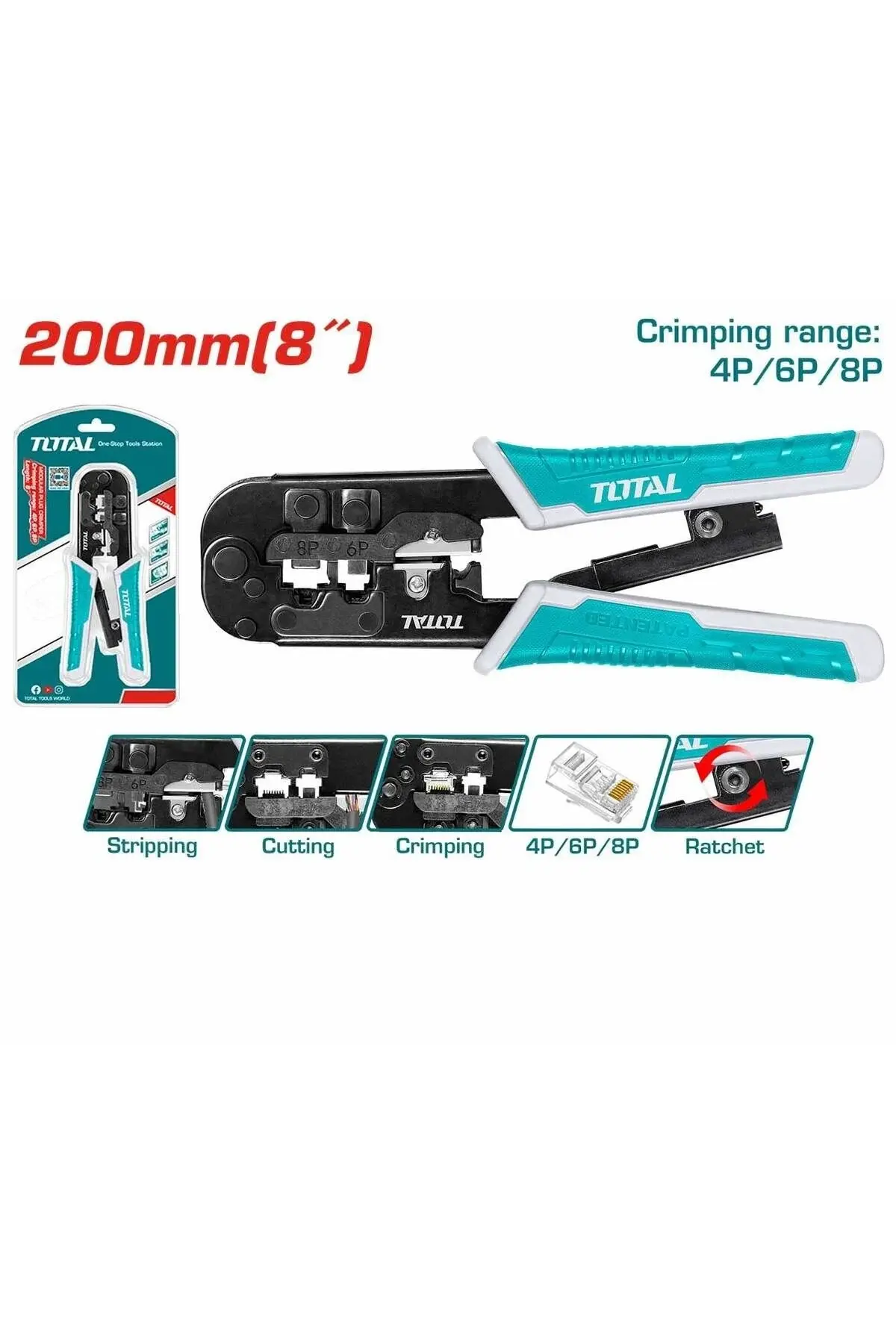 Total TMPCN5468R Konnektör Sıkma Pensesi 210mm