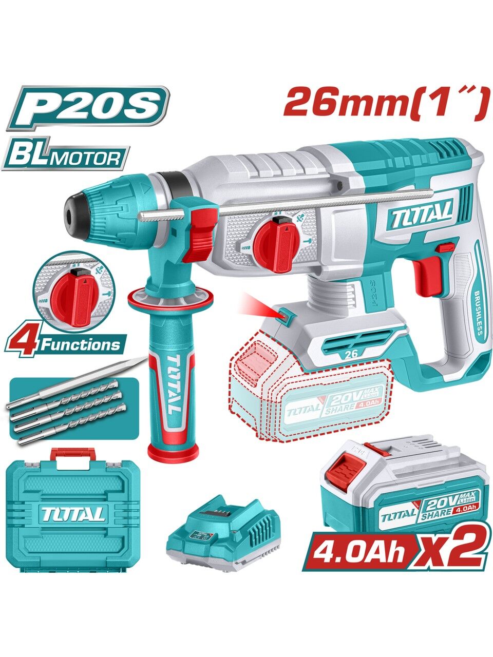 Total TRHLI202682E Akülü Kömürsüz Darbeli Kırıcı Delici Matkap 20V 4.0Ah