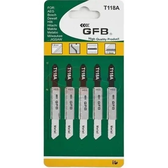GFB 2250 Dekupaj Testere Bıçağı Metal/Ahşap T118‑A 5’li Paket