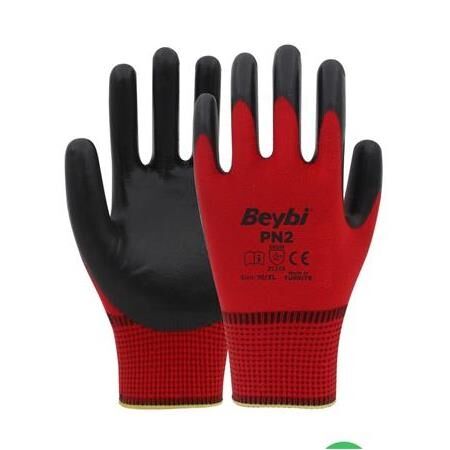 BEYBİ PN2 Polyester Örme Kırmızı Nitril Eldiven