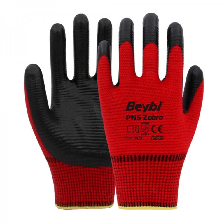 BEYBİ PN5 Zebra Polyester Örme Nitril Eldiven