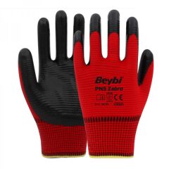 BEYBİ PN5 Zebra Polyester Örme Nitril Eldiven