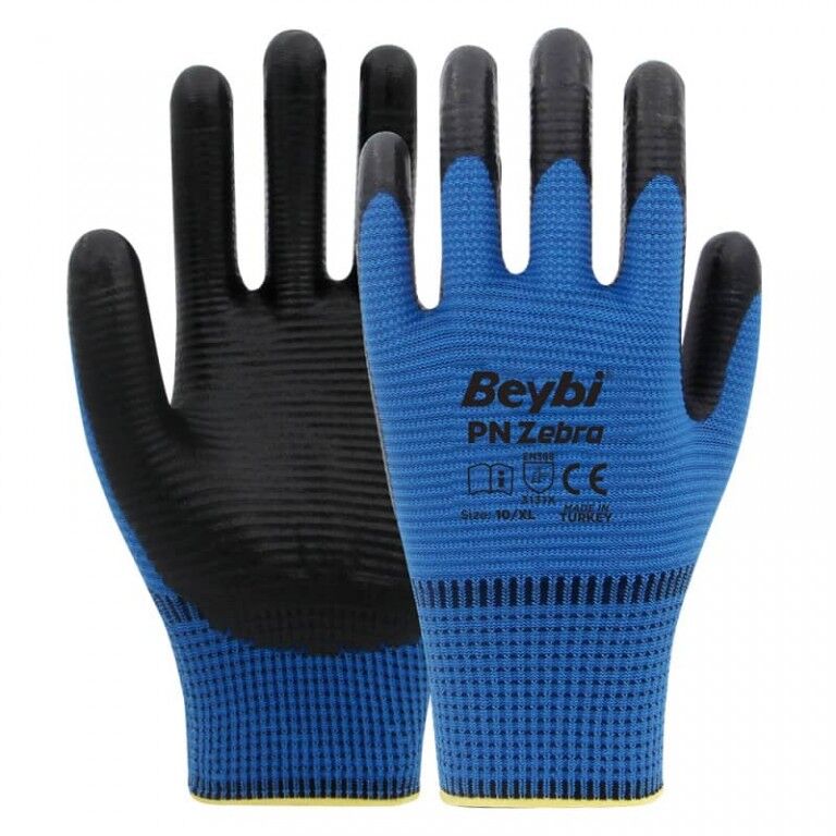 BEYBİ PN Zebra Polyester Örme Nitril Eldiven